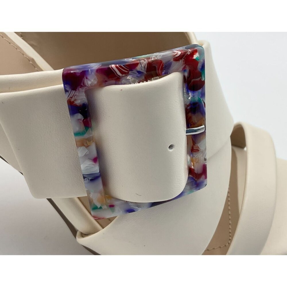 Charles David Gleam Slide Off White Heeled Sandal Colorful Buckle 9.5M NWT - Picture 10 of 11